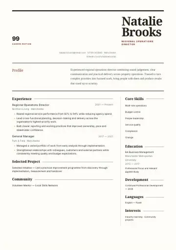 Archive Portrait CV template preview