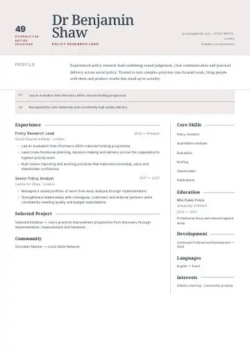 Career Pivot CV template preview