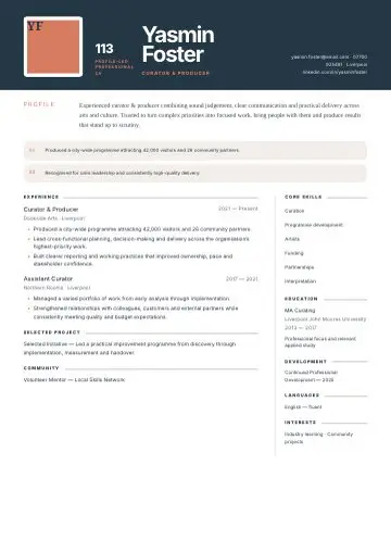 Creative Headshot CV template preview