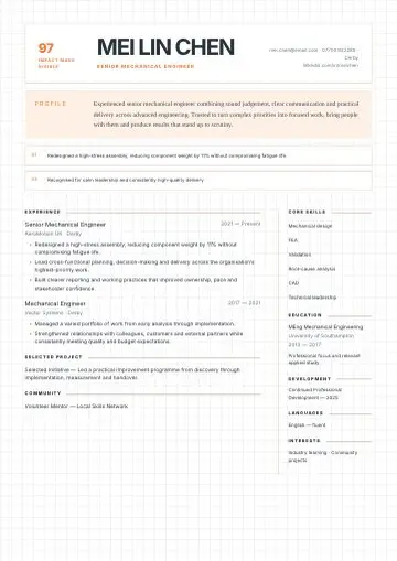 Editorial Contrast CV template preview