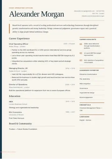Executive CV template preview