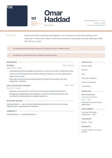Forest Sidebar CV template preview