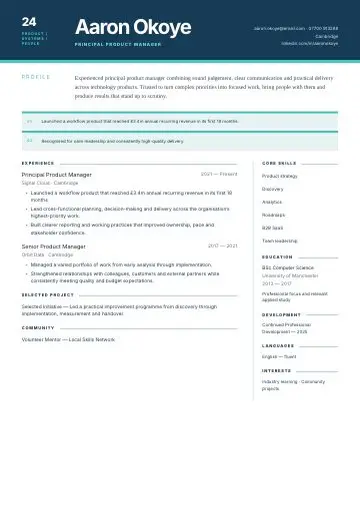 Horizon CV template preview
