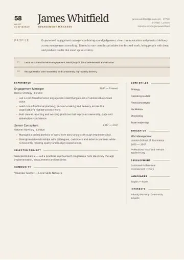 Ivory Luxe CV template preview