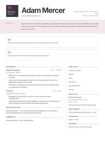 Lavender Forms CV template preview