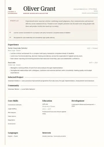 Legal Ledger CV template preview