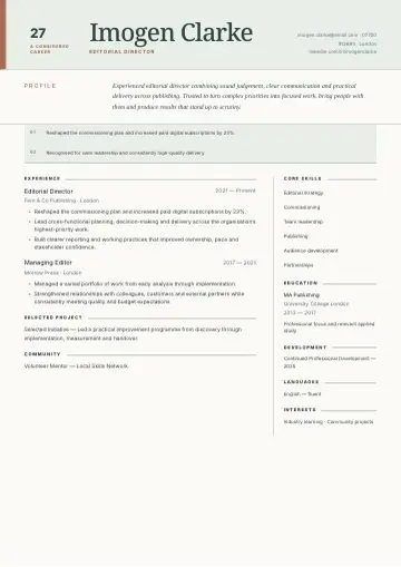 Magazine Lead CV template preview