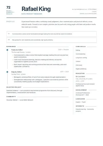 Mint Sidebar CV template preview