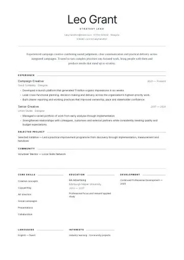 Mono Line CV template preview