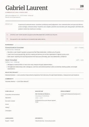 Monochrome Frame CV template preview