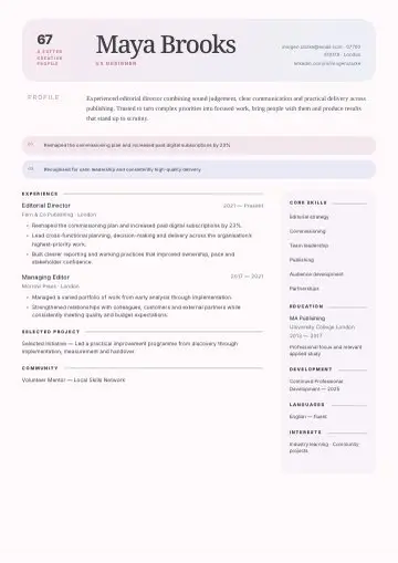 Raspberry Pop CV template preview