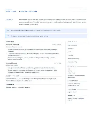 Signal Yellow CV template preview