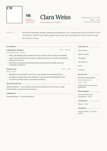 Slate Column CV template preview